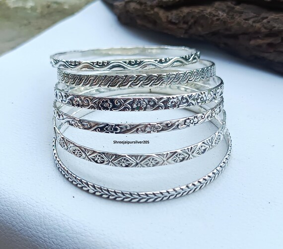 Handmade Sterling Silver Floral Bangles - Set of 6 - Etsy