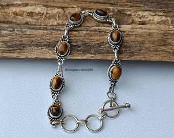 Handmade Sterling Silver Tiger's Eye Bracelet: 925 Gemstone Jewelry