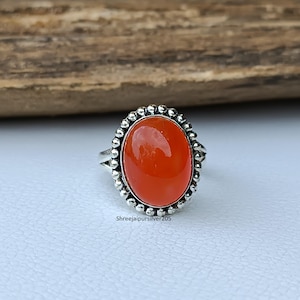 Natural Carnelian Ring, 925 Sterling Silver Ring, Handmade Gemstone Ring, Beautiful Ring, Wedding Gift, Women Silver Ring, Gift For Her.