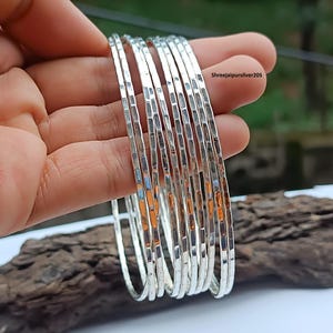 10 Set Of Silver Bangles, 925 Sterling Silver Bangles, Handmade Women Bangles, Statement Bangles, Simple Designer Bangles, Gift For Women.