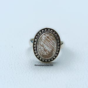 Rutilated Quartz Ring, 925 Sterling Silver Wide Band Ring, Oval Golden Rutile Gemstone Ring, Handmade Statement Ring, Gift For Her Jewelry.