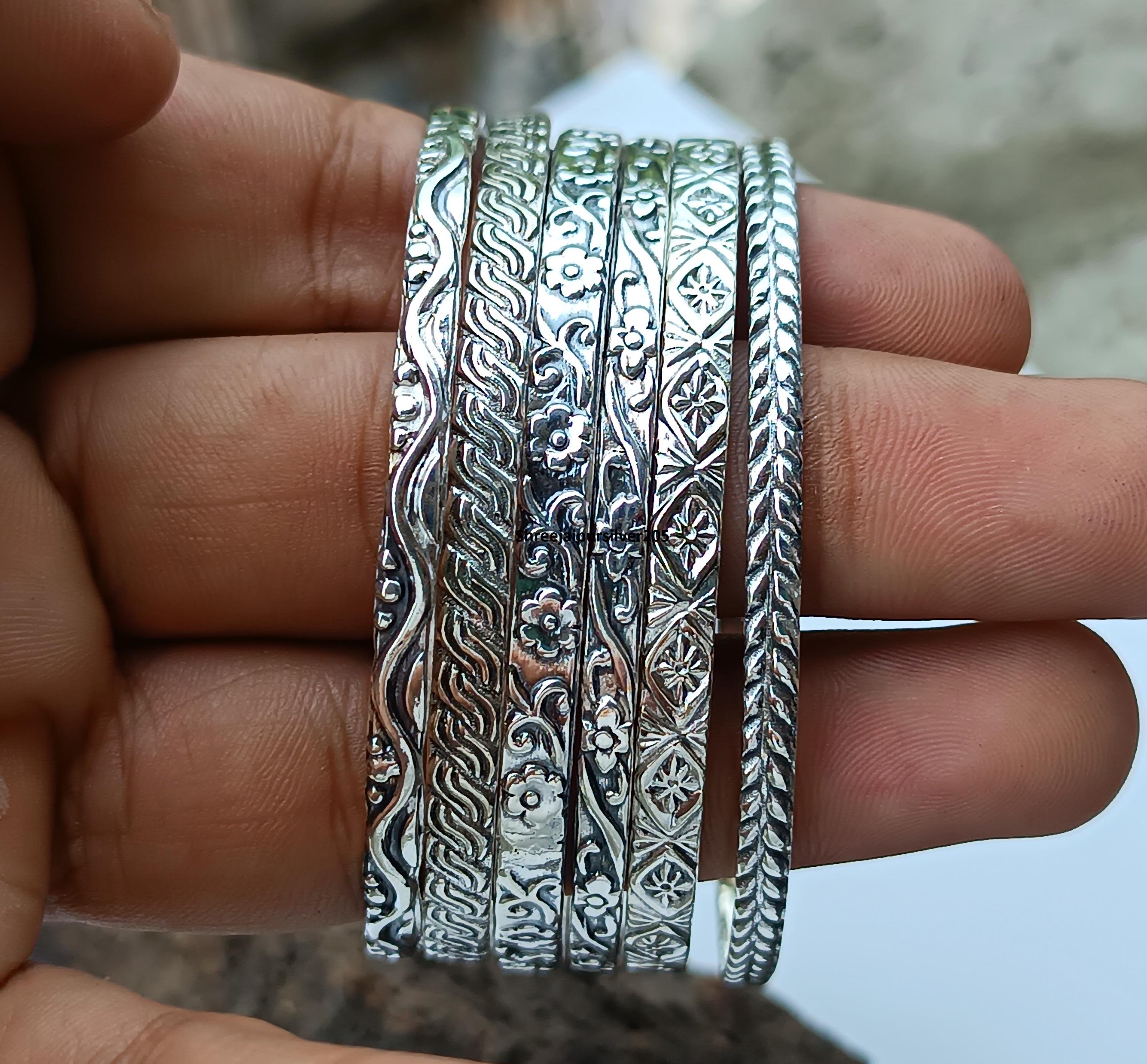 Handmade Sterling Silver Floral Bangles - Set of 6 - Etsy