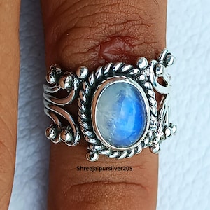 Rainbow Moonstone Ring: Handmade 925 Sterling Silver Boho Ring
