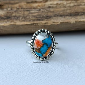 Oyster Copper Turquoise Ring, 925 Sterling Silver Ring, Handmade Ring, Oval Gemstone Ring, Statement Ring, Women Jewelry, Gemstone Ring.