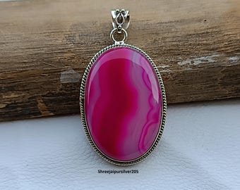 Handmade Pink Botswana Agate 925 Sterling Silver Pendant