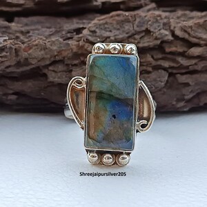 Labradorite rectangular Shape Ring, 925 Sterling Silver Ring, Handmade Silver Gem Jewelry, Statement Jewelry, Wedding Gift, Promise Jewelry.