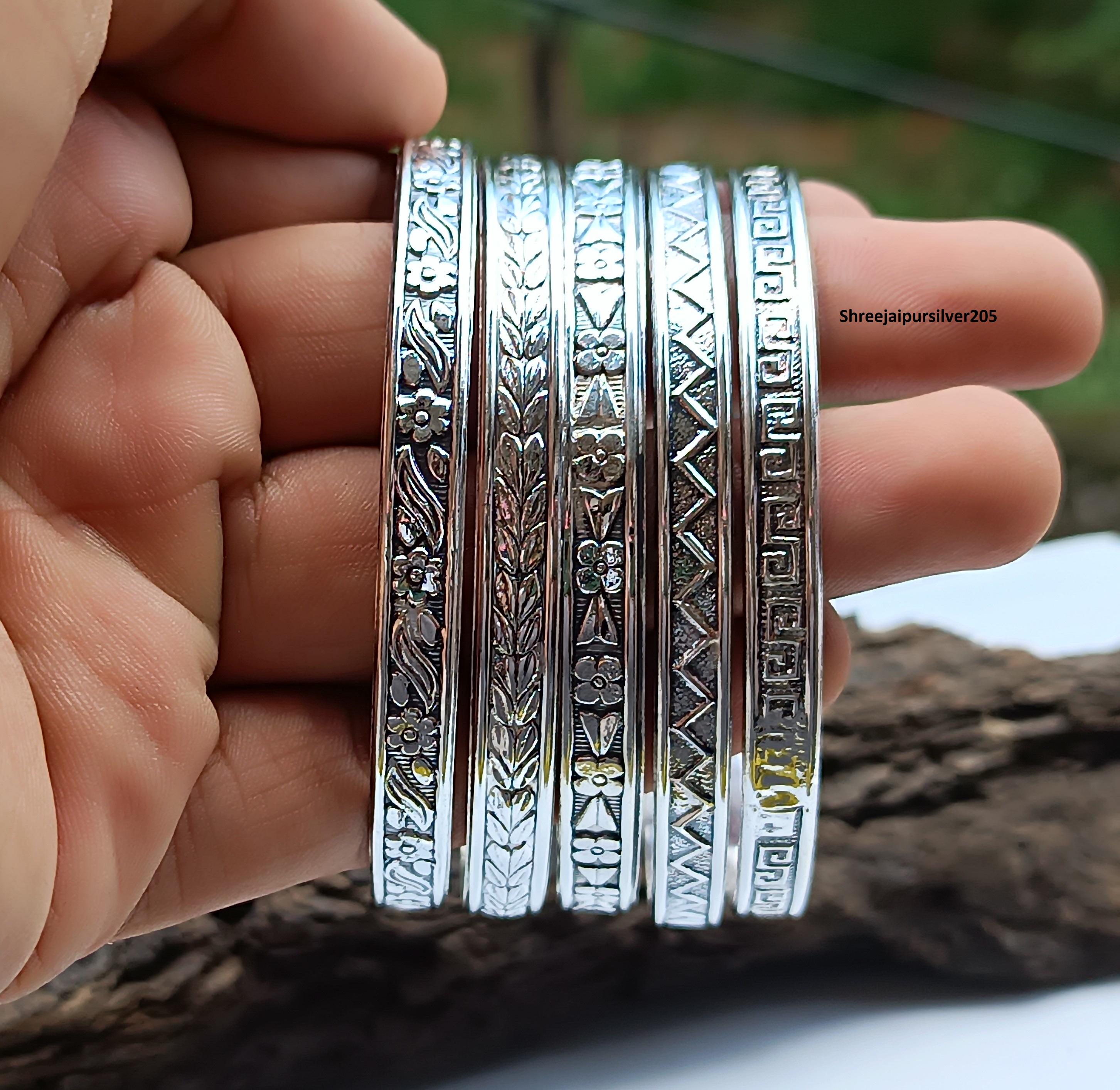 Sterling Silver Bangle Set of 5: Handmade Women's Jewelry - Etsy