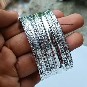 Handmade Sterling Silver Bangle Set: 7 Piece 925 Silver Bangles