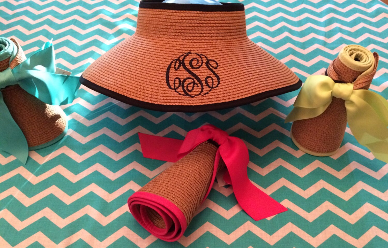 Ribbon Trim Sun Visor Hat. Roll-up 