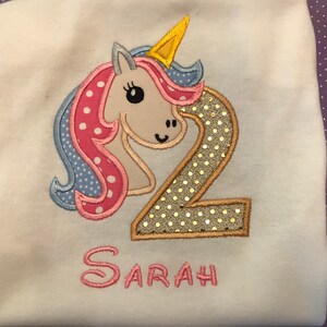 Unicorn Applique Birthday Girl Tee Shirt