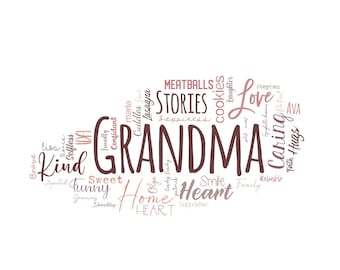 Personalized Digital word cloud wordle art - Grandma Grandpa Grandparent  - Appreciation gift - customize words and colors - multi font