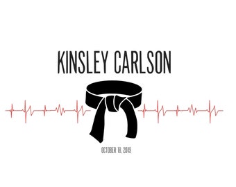 CUSTOM BLACK BELT Herzschlag mit Name und Datum - Digital Art download jpg svg png pdf - macht tolles Geschenk für Kampfsport Schüler und Lehrer