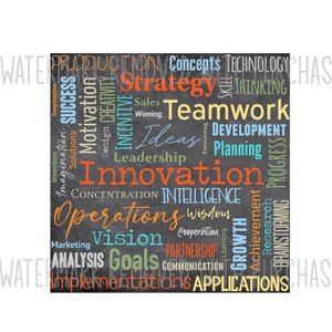 INSTANT Digital Download - Corporate Software Success Implementation Production Word Cloud - pdf jpg