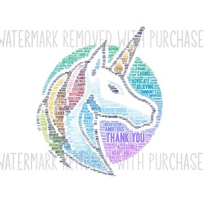 INSTANT Digital Download - UNICORN - Thank You Word Cloud Wordle svg pdf png jpg - Home Decor - Print and Frame - Teacher