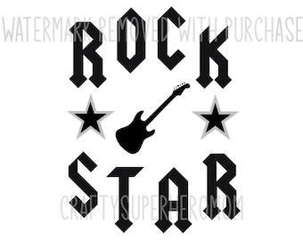 INSTANT Digital Download ROCK STAR guitar svg pdf png jpg - includes 12"x12" ready to print jpg - home decor - print on tshirt - great gift