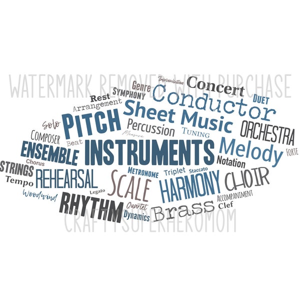 INSTANT Digital Download - MUSIC Instruments Conductor Orchestra Art Home Decor Teacher Gift - Word Cloud Wordle pdf png jpg -