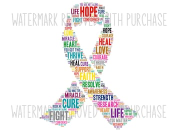 INSTANT Digital Download - CANCER AWARENESS Ribbon Word Cloud pdf png jpg svg - wall art - graphic - campaign
