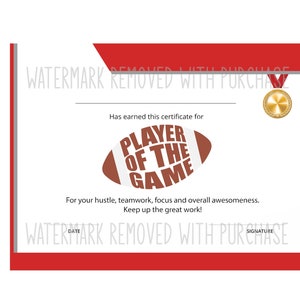 INSTANT DOWNLOAD - Player of the Game Certificate - great tool for coach or team mom - team sports - award