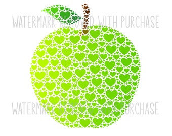 INSTANT Digital Download - APPLE HEARTS - svg pdf png jpg - great gift - home decor - teacher gift - classroom - kitchen art