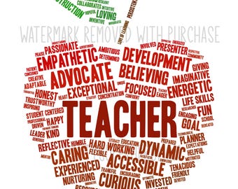 INSTANT Digital Download - TEACHER APPLE - 8x10 pdf png jpg - word cloud - classroom - birthday Christmas holiday gift