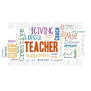 INSTANT Digital Download - TEACHER Word Cloud - wordle svg pdf png jpg great for appreciation gift or classroom decor - includes 10&quot;x8&quot; jpg