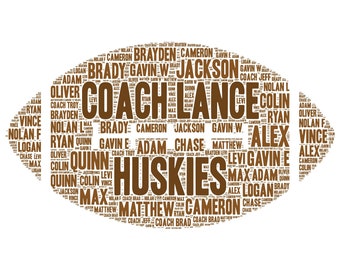 Digital FOOTBALL Team or Coach or Player Gift - word cloud art wordle - makes great gift add names of kids / team name and other words