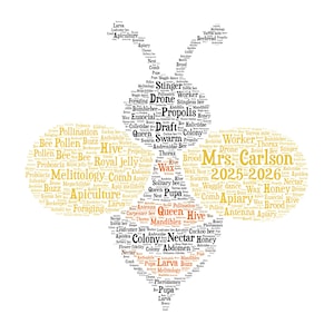 Nuvola di parole digitale BEE Bumblebee Honey Bee - apprezzamento dell'insegnante in classe, regalo per la classe, aggiunta dei nomi degli studenti - asilo nido - arte murale