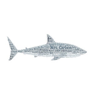 Digital GREAT WHITE Shark - word cloud art - makes a great gift - customize with names / other details