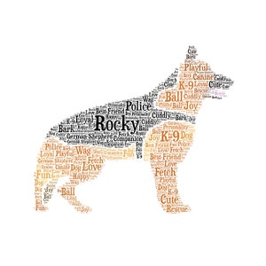 Digital Dog German Shepherd Police K9 - word cloud art - wordle - makes a great gift - add names / other details