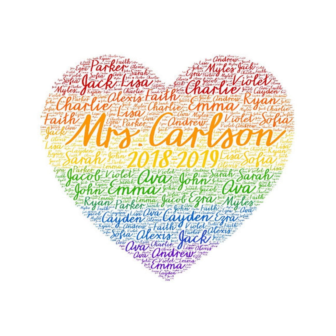 Digital Heart Rainbow Word Cloud Art Wordle Script Makes a  Etsy