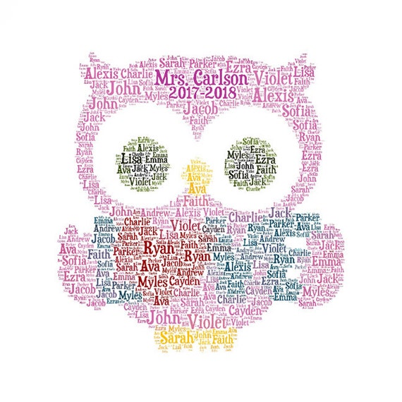 Digital OWL Word Cloud Art Wordle Makes Great Teacher Etsy