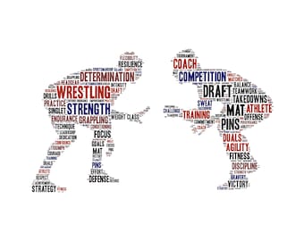 Digital MALE WRESTLER wrestling word cloud art wordle - makes great coach appreciation or athlete gift - customize colors - home decor