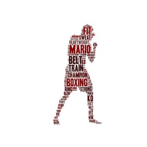 Digital Male Boxing Boxer word cloud art - makes a great gift - add names/other details - colors can be customized