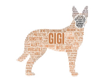 Digital Dog BELGIAN MALINOIS - word cloud art - makes a great teacher, police or military gift - add names / other details -