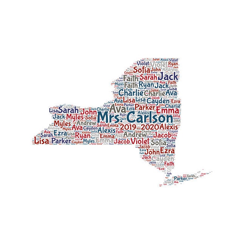 teacher appreciation New York US STATE Digital word cloud art print makes great gift add names of kids customize colors