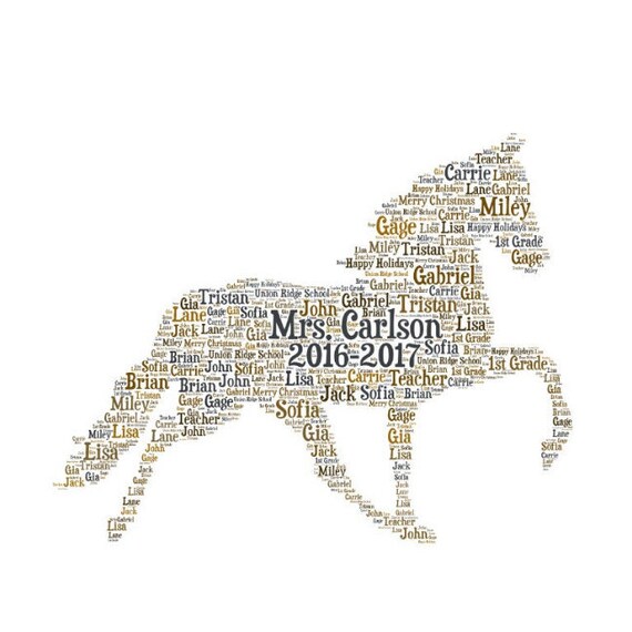 Digital Horse Word Cloud Art Wordle Makes a Great Teacher or Etsy