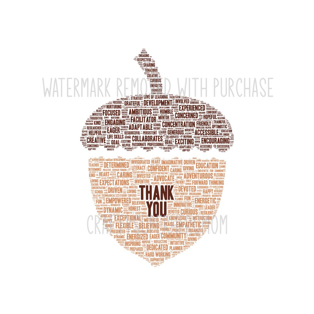 Custom THANK YOU - ACORN Word Cloud Art - Makes a Great Gift - Add ...