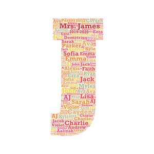 Digital word cloud - Block Monogram Letter J - makes a great gift - add names of kids / school year customize colors - teacher appreciation