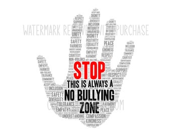 INSTANT Digital Download -  NO BULLYING zone sign graphic image svg pdf png jpg - School Workplace Decor - Print and Frame