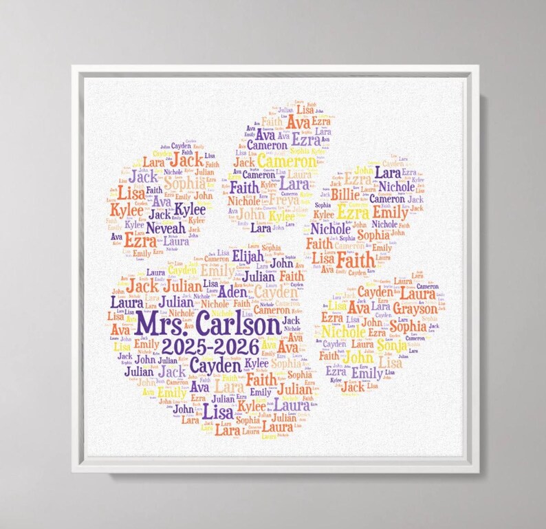 Printable Custom Digital TIGER paw print word cloud art classroom teacher appreciation coach athlete veterinarian gift nursery image 8