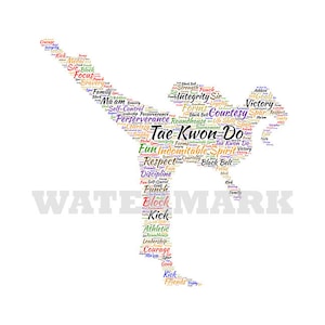 INSTANT Digital Download -  TAEKWONDO - Female Kick Word Cloud Wordle svg pdf png jpg - Home Decor - Print and Frame - Martial Arts Art