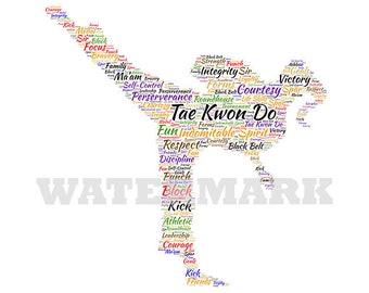 INSTANT Digital Download -  TAEKWONDO - Female Kick Word Cloud Wordle svg pdf png jpg - Home Decor - Print and Frame - Martial Arts Art