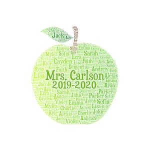 Digital APPLE word cloud art wordle - makes a great teacher appreciation gift - add names of kids and school year - customize colors