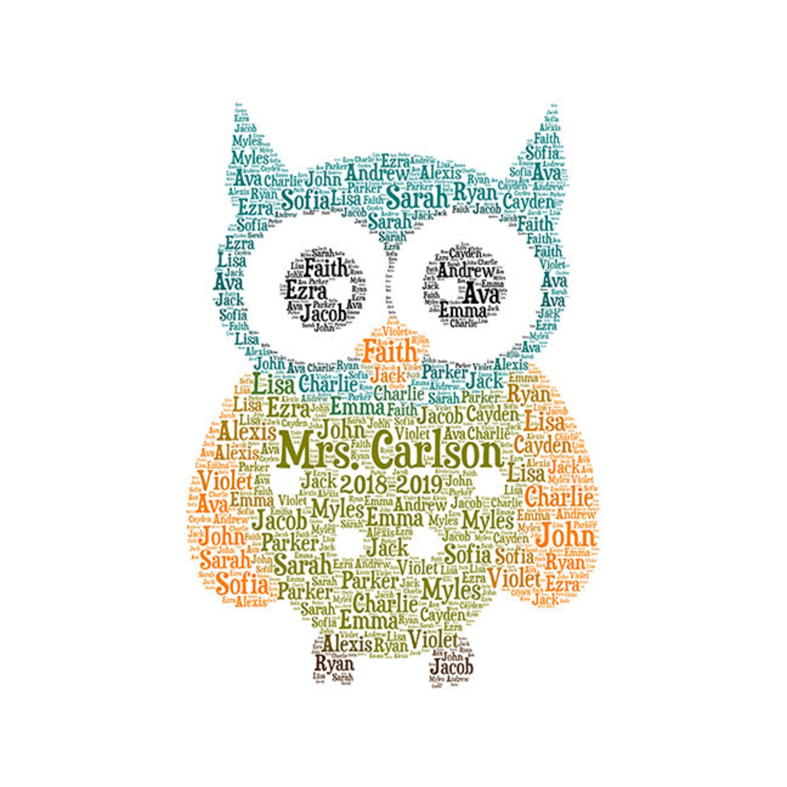 Digital OWL Word Cloud Art Wordle Makes a Great Teacher Etsy