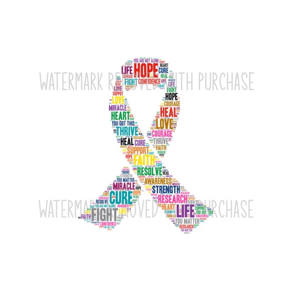 INSTANT Digital Download - CANCER AWARENESS Ribbon Word Cloud pdf png jpg svg - wall art - graphic - campaign