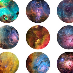 SOFORTIGER DIGITALER DOWNLOAD - Galaxy Nebula Hubble Space - 54 25mm Kreise für 1&quot;/ 1 Zoll Cabochon Papier Handwerk Kronkorken