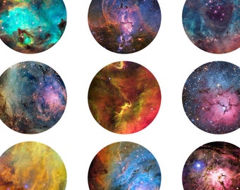 INSTANT DIGITAL DOWNLOAD - Galaxy Nebula Hubble Space - 54 25mm circles for 1" / 1 inch cabochon paper craft bottlecaps