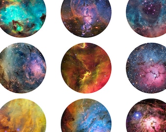 INSTANT DIGITAL DOWNLOAD - Galaxy Nebula Hubble Space - 54 25mm circles for 1&quot; / 1 inch cabochon paper craft bottlecaps
