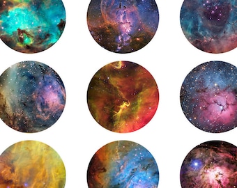 INSTANT DIGITAL DOWNLOAD - Galaxy Nebula Hubble Space - 54 25mm circles for 1" / 1 inch cabochon paper craft bottlecaps