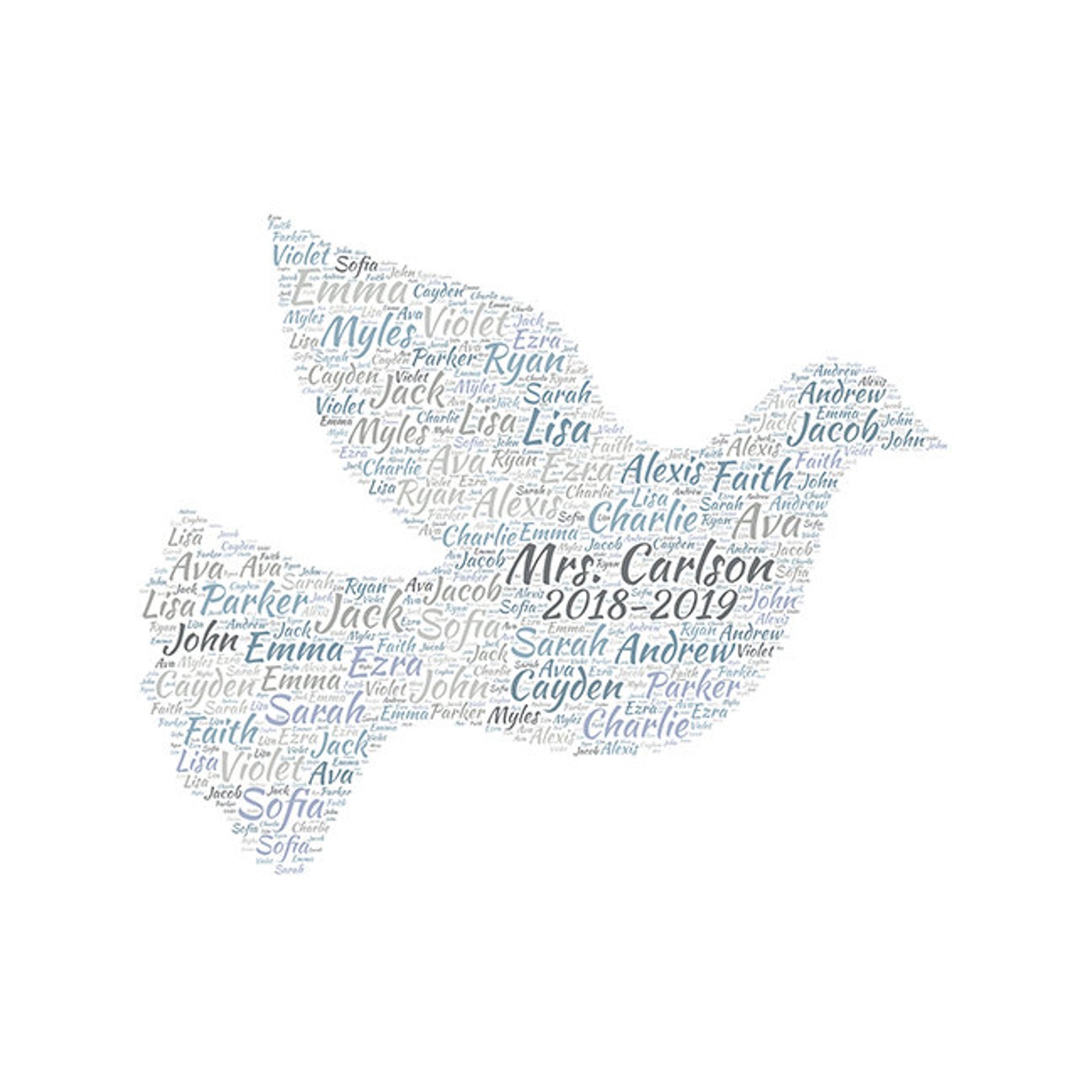 Digital DOVE Bird Word Cloud Art Makes a Great Teacher Appreciation ...